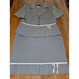 Sweet Suit Women 14 2pc Black White Bow Polka Dot Pleated Skirt Blazer Suit Set
